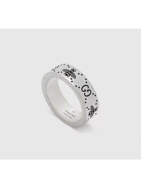 Gucci GG Signature Bee Engraved 925 Sterling Silver Ring Semi Shiny Sliver JP10